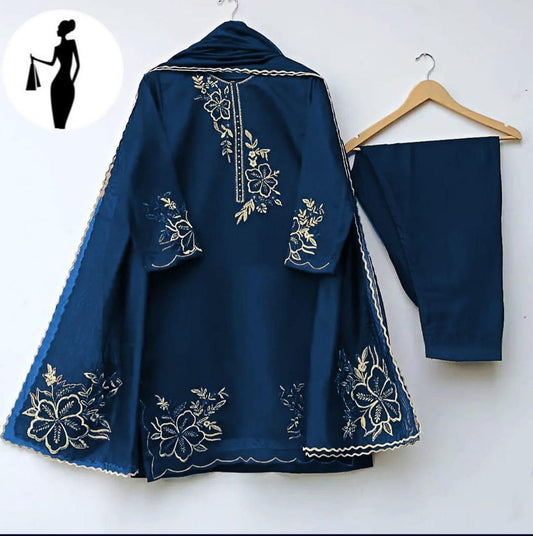Zarri Embroidered Neck Daman Sleeves 3PC Shirt Set