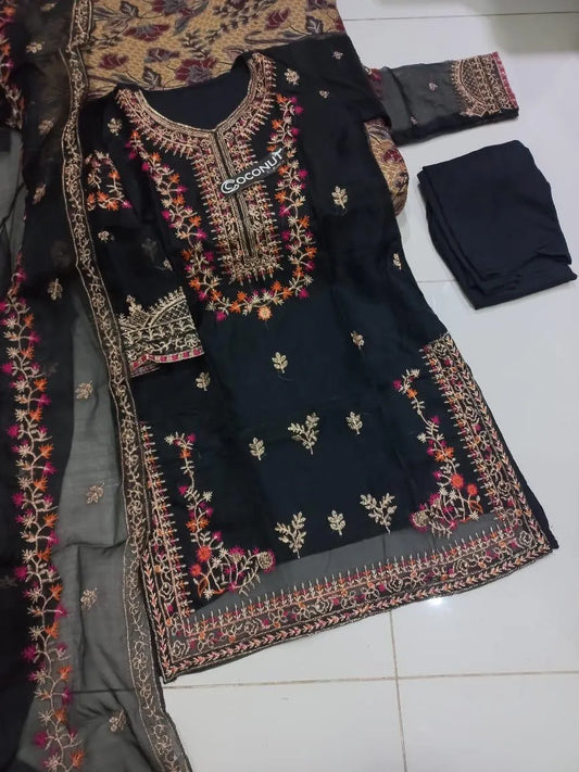 Black Embroidered 3-Piece Women Suit Eid Party Wear