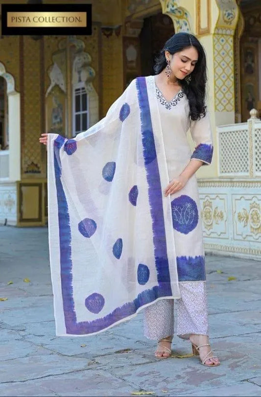 Blue Printed Lawn 3-Piece Suit for Women