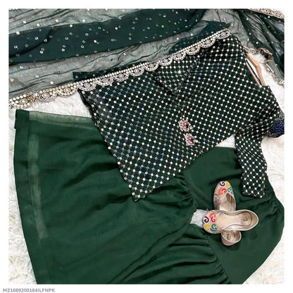 Green Mirror Work 3-Piece Chiffon Suit for Women