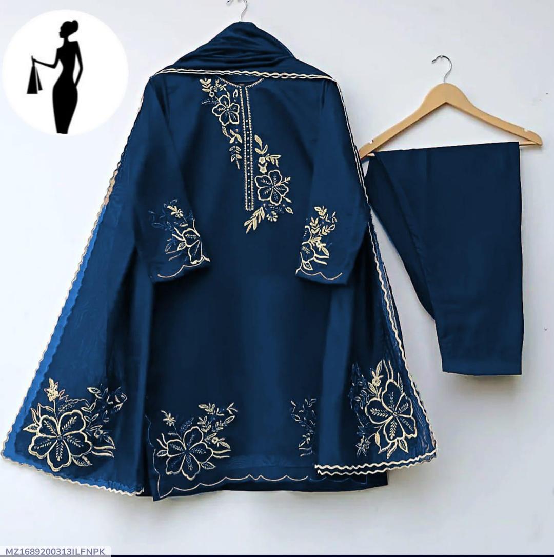 Zarri Embroidered Neck Daman Sleeves 3PC Shirt Set
