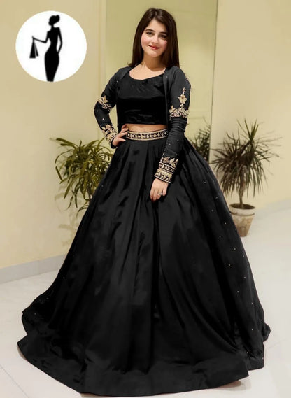 Black 3-Piece Shamoz Silk Gown Set for Eid Party Wear