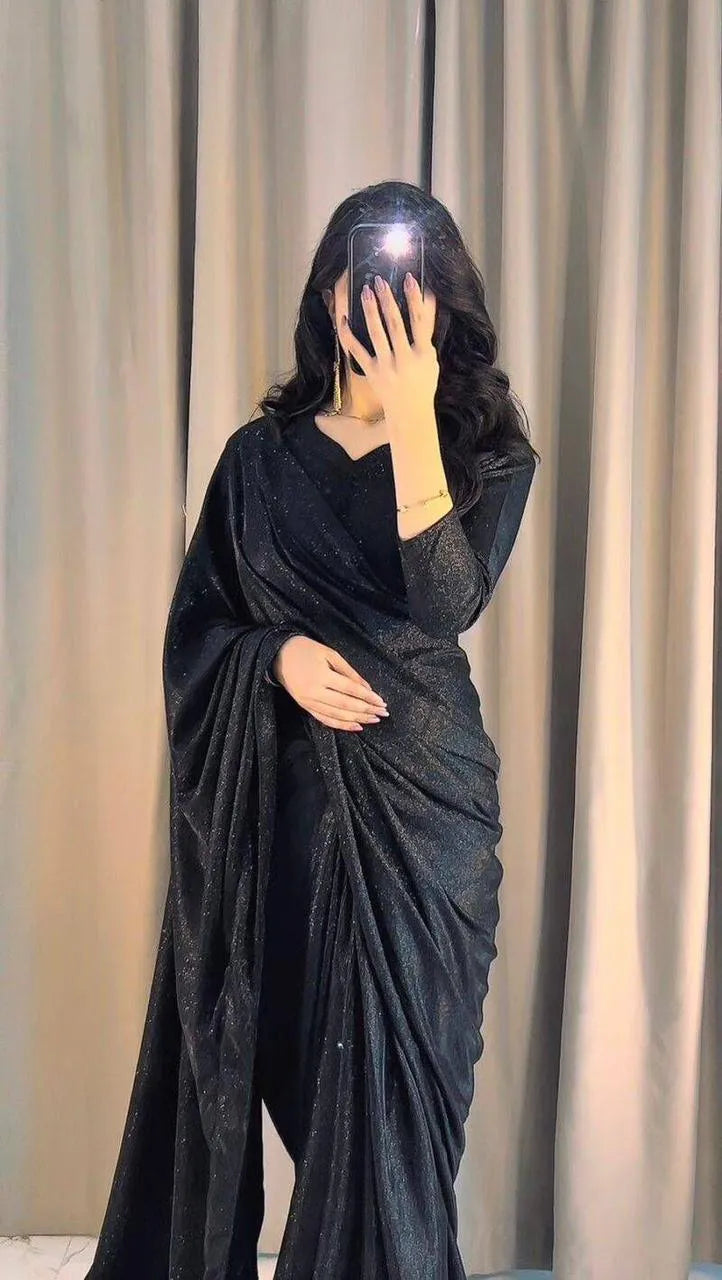 Black Glitter Saree with Long Sleeves & Floor Length