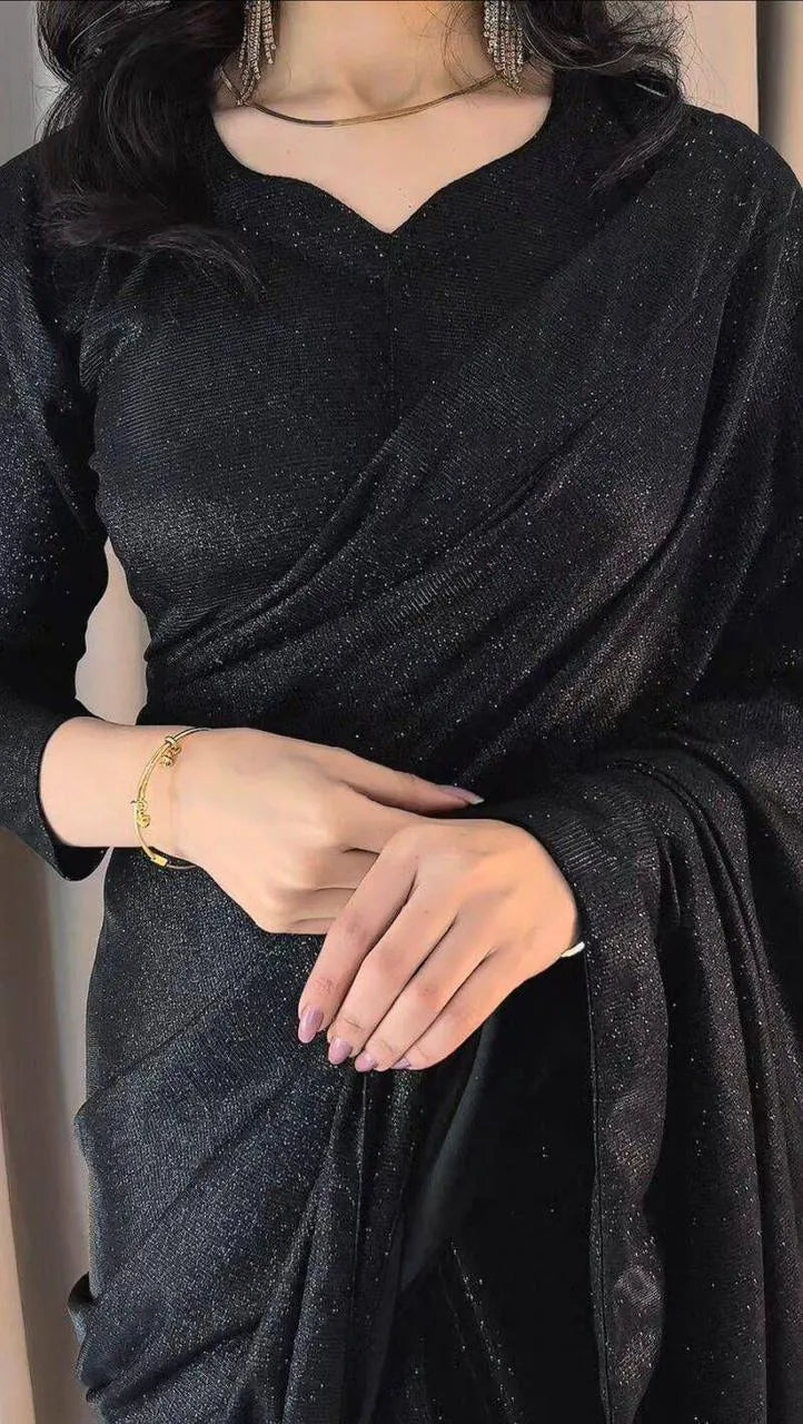 Black Glitter Saree with Long Sleeves & Floor Length