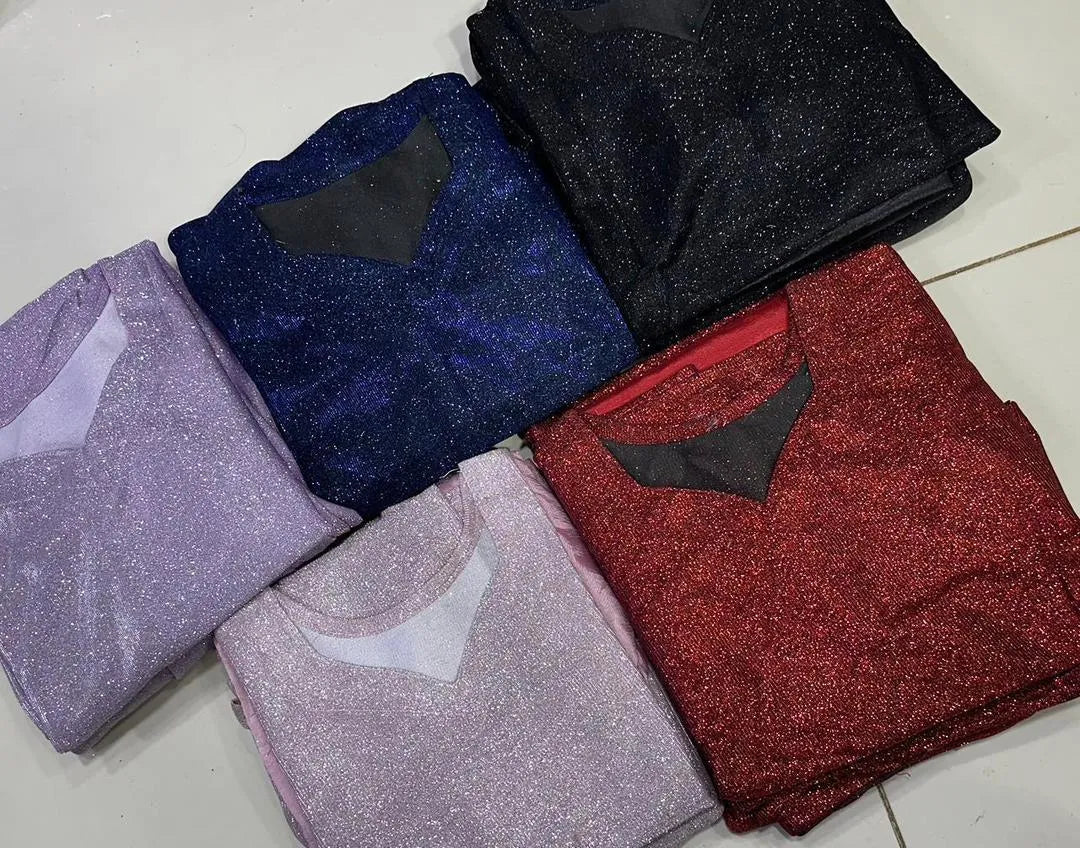 Purple Glitter Saree with Long Sleeve & Flowy Design