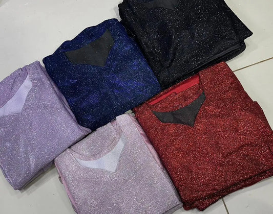 Purple Glitter Saree with Long Sleeve & Flowy Design