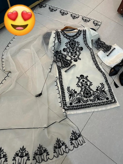 White Embroidered 3-Piece Suit for Eid & Weddings