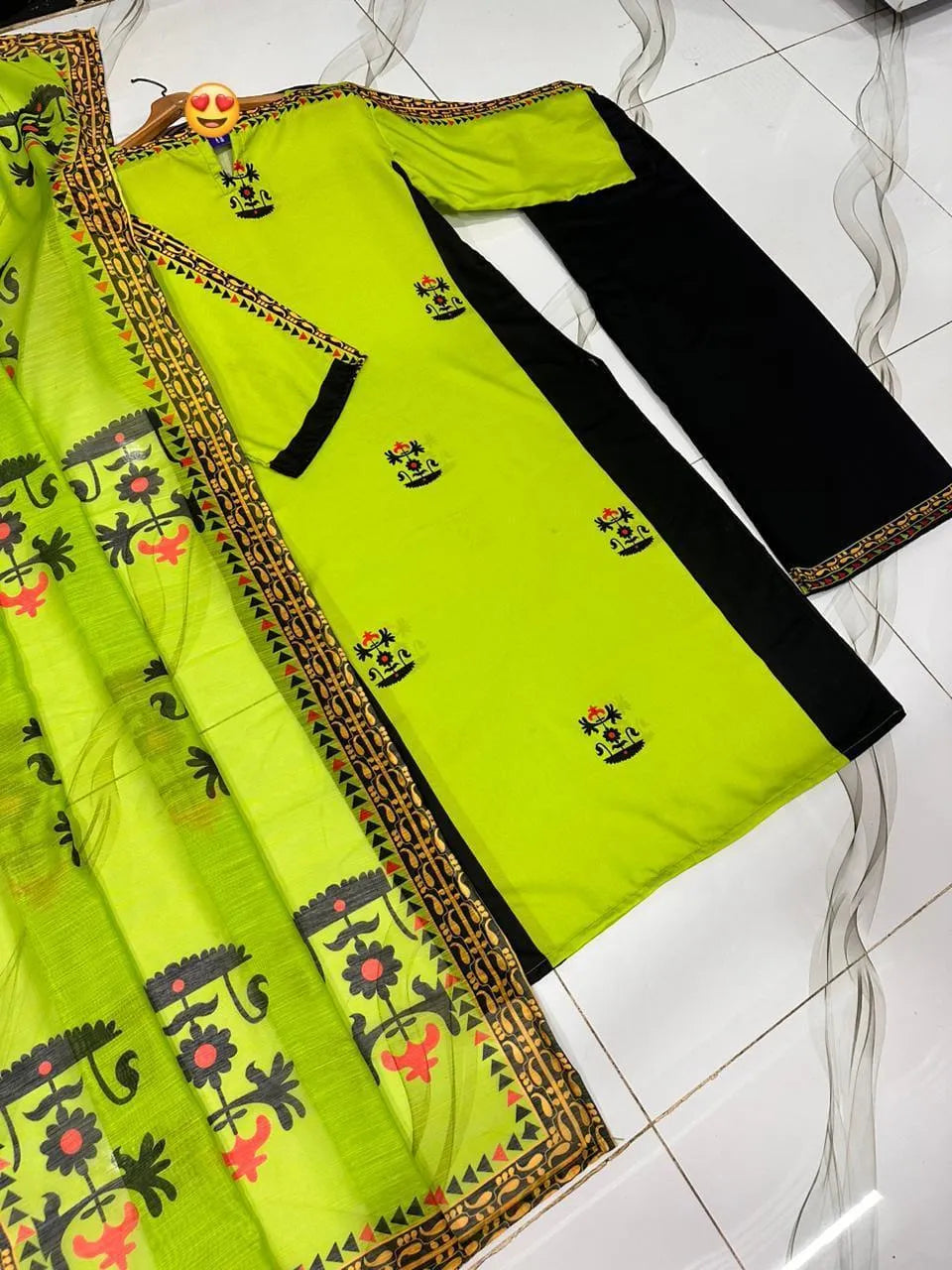 Green Swiss Lawn 3-Piece Wedding Suit with Tribal Prints