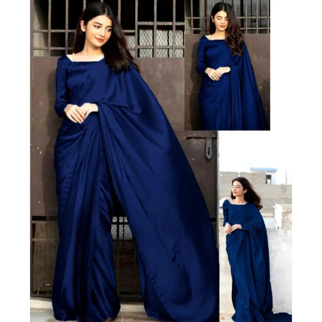 Blue Shamoz Silk Eid Wedding Saree Set