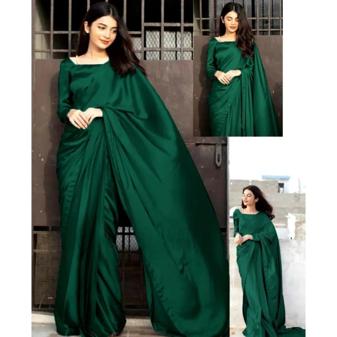 Green Shamoz Silk Eid Wedding Saree Set with Petticoat