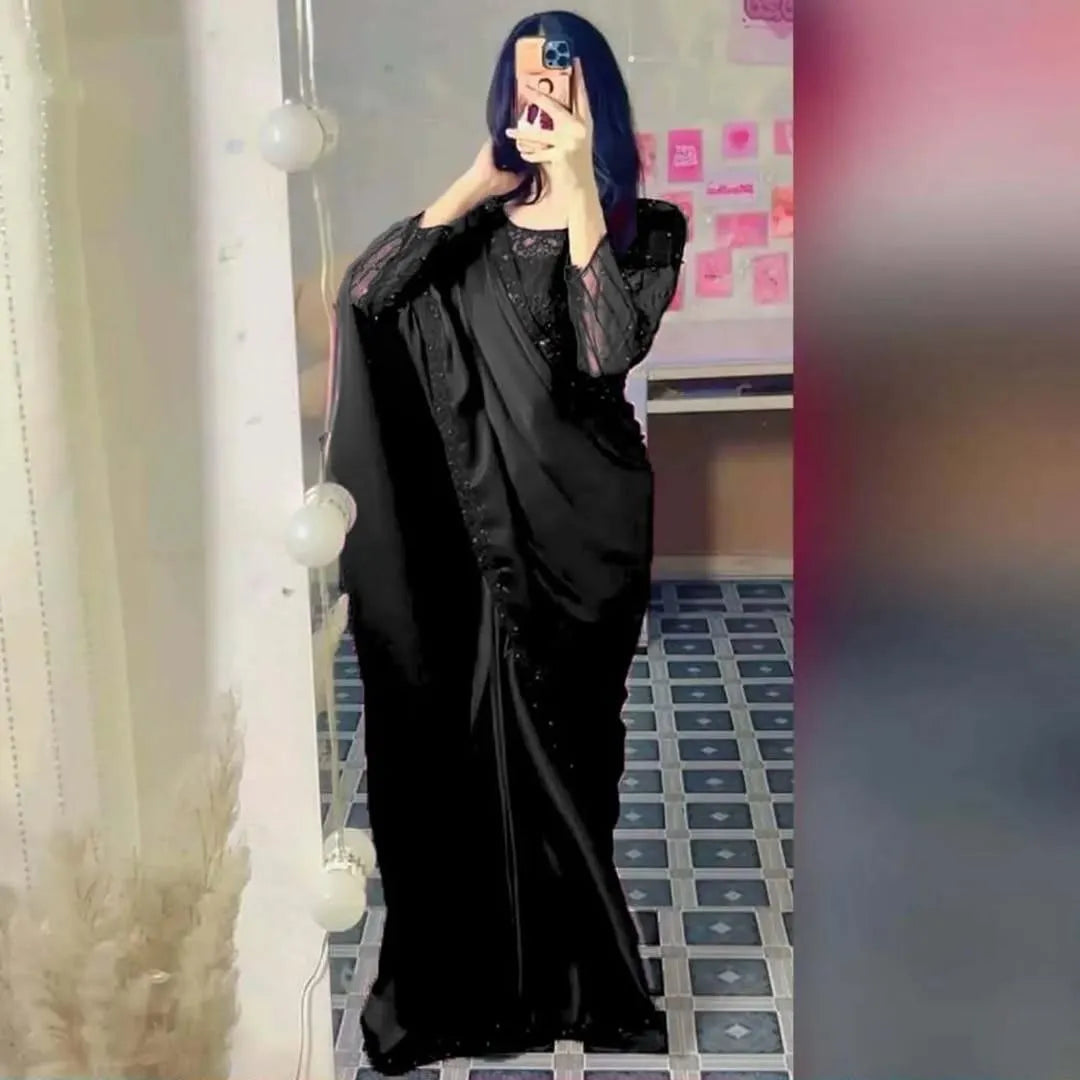 Black Sequin & Pearl Embroidered Saree Set for Women