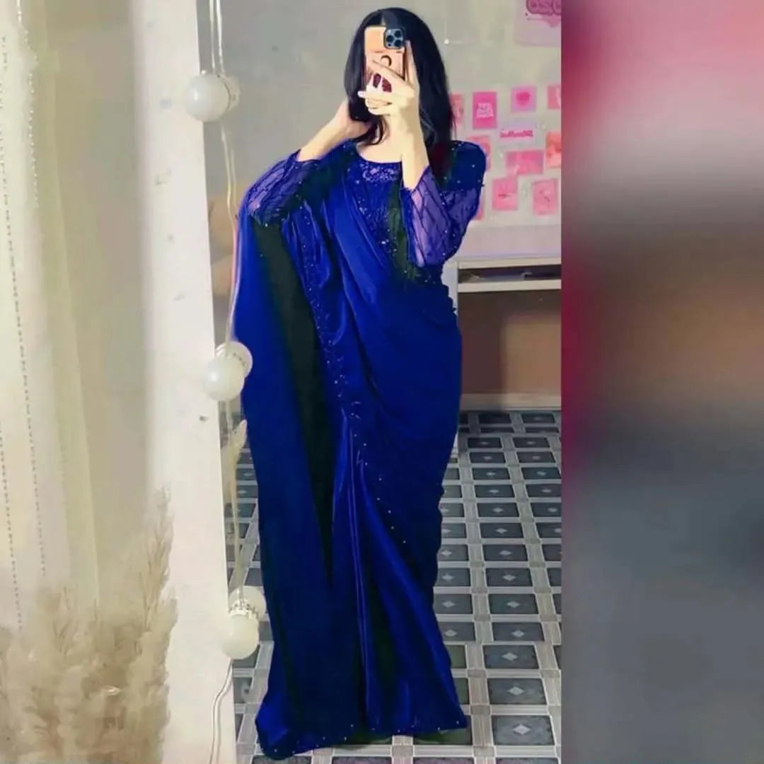 Blue Sequin Shamoz Silk Saree with Pearl Embroidery