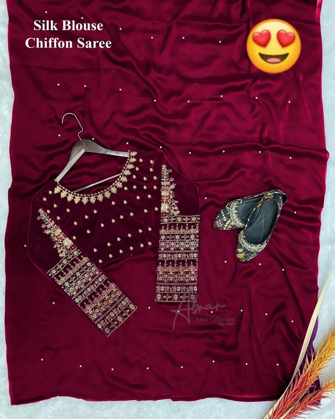 Maroon Chiffon Saree with Embroidered Blouse & Petticoat