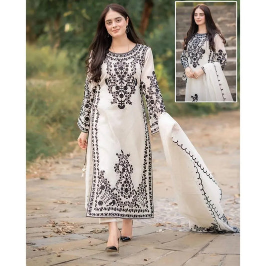 Black Embroidered Organza 3Pcs Women Suit