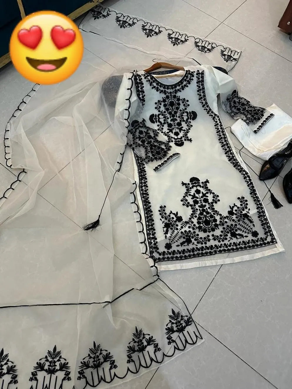 White Embroidered 3-Piece Suit for Eid Wedding