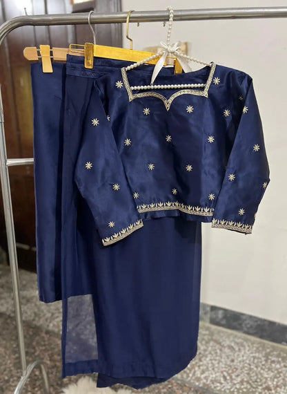 Ready to Wear Chiffon Saree with Embroidered Silk Blouse & Silk Petticoat – 7 Yards Stitched Party Wear Saree for Women
