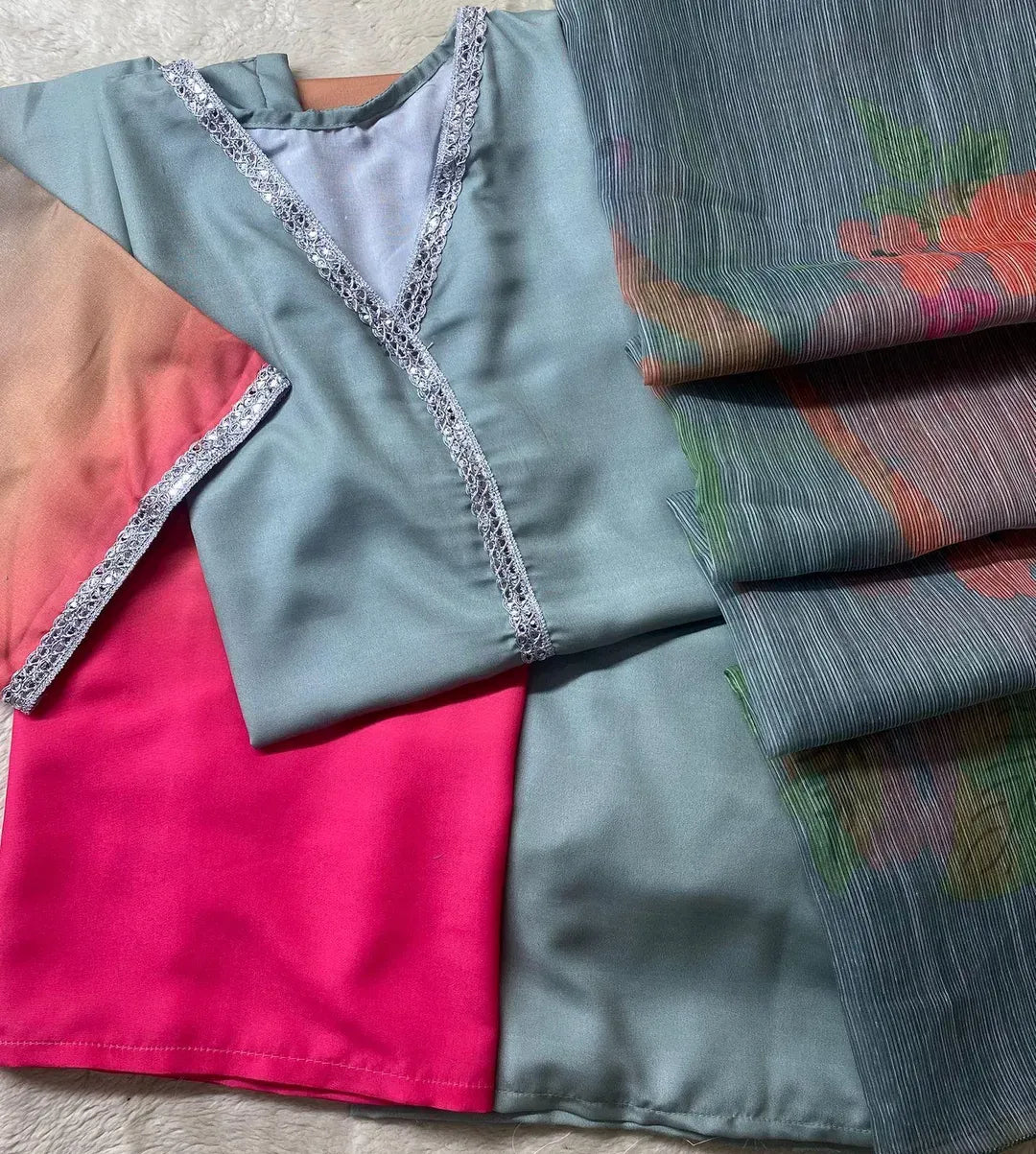 Multicolor Digital Printed Long Kurta with Lace Work & Duppatta