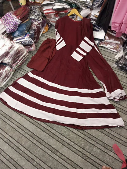 Maroon Applique Chiffon Maxi Set with Trouser & Dupatta