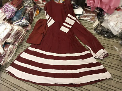 Maroon Applique Chiffon Maxi Set with Trouser & Dupatta